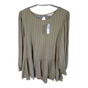 NWT American Eagle Long Sleeve Babydoll Peasant Top Olive Size Medium Relaxed‎